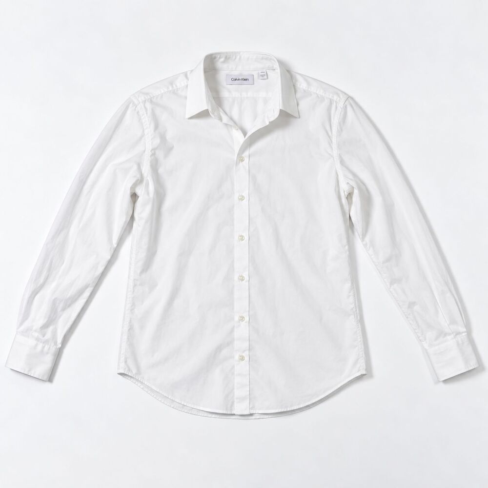 Calvin Klein Men’s White Slim Fit Button-Up Dress Shirt M L Multiple Sizes